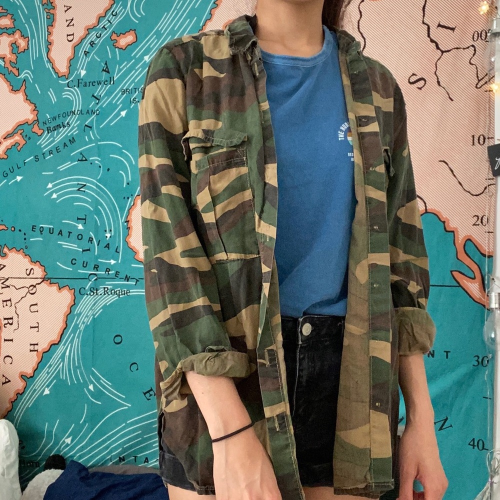 zara long sleeve camo button up